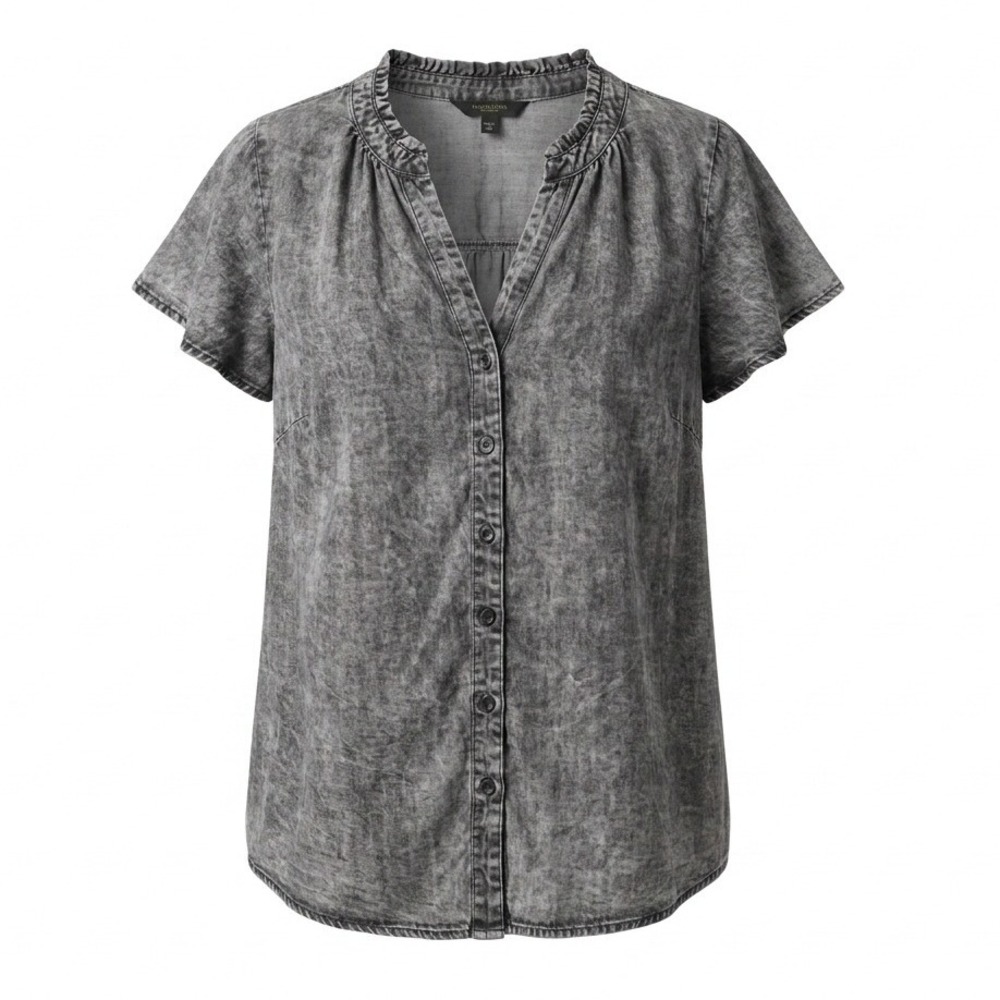 Jane & Delancey Grunge Acid Wash Gray Button Down Shirt and Mandarin Collar 1X